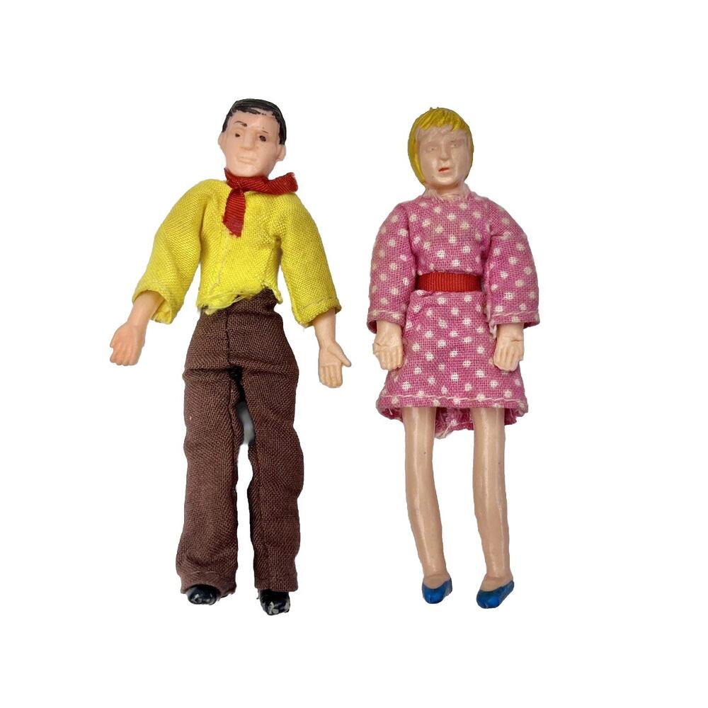 Vintage Dollhouse Miniature Rubber Bendable Poseable Dad Man Woman Mom Figure
